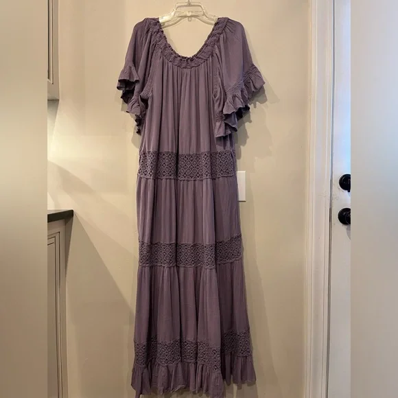 Free People Dream On Crochet Lace Maxi Dress Petrified Wood Gray Purple - Picture 10 of 12